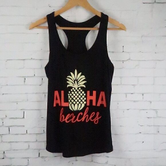 ALOHA BEACHES BLACK RACERBACK TANK TOP SIZE SMALL - Picture 1 of 8